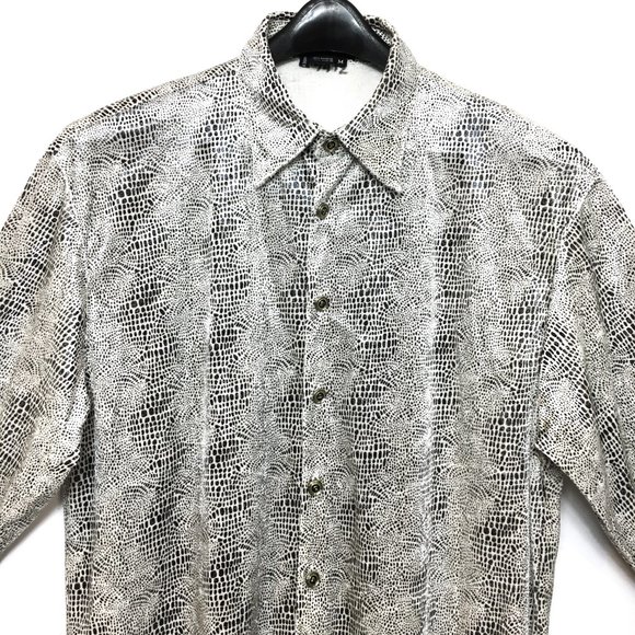 70's Style Gigolo Blk Wh Snakeprint Embossed Velveteen Shirt - Picture 2 of 10